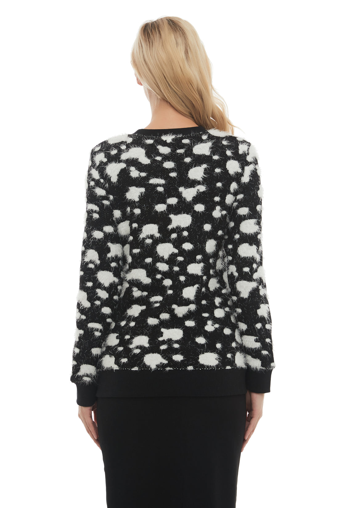 Long Sleeve Modest Mohair Black & White Sweater Top - figaliciousfood