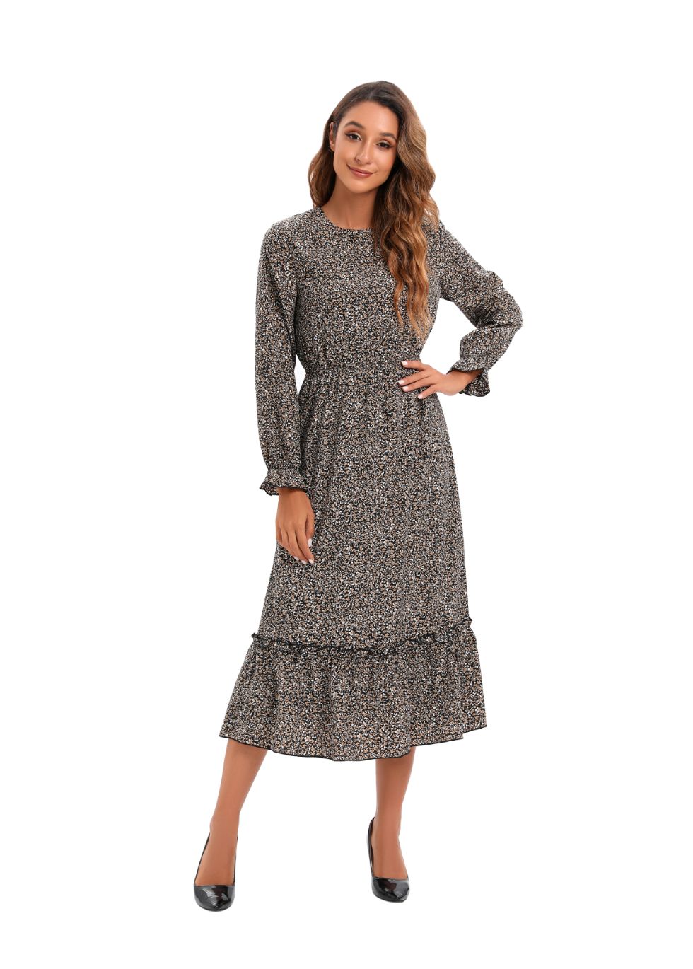 Elegant Modest Long Sleeve Print Dress - figaliciousfood