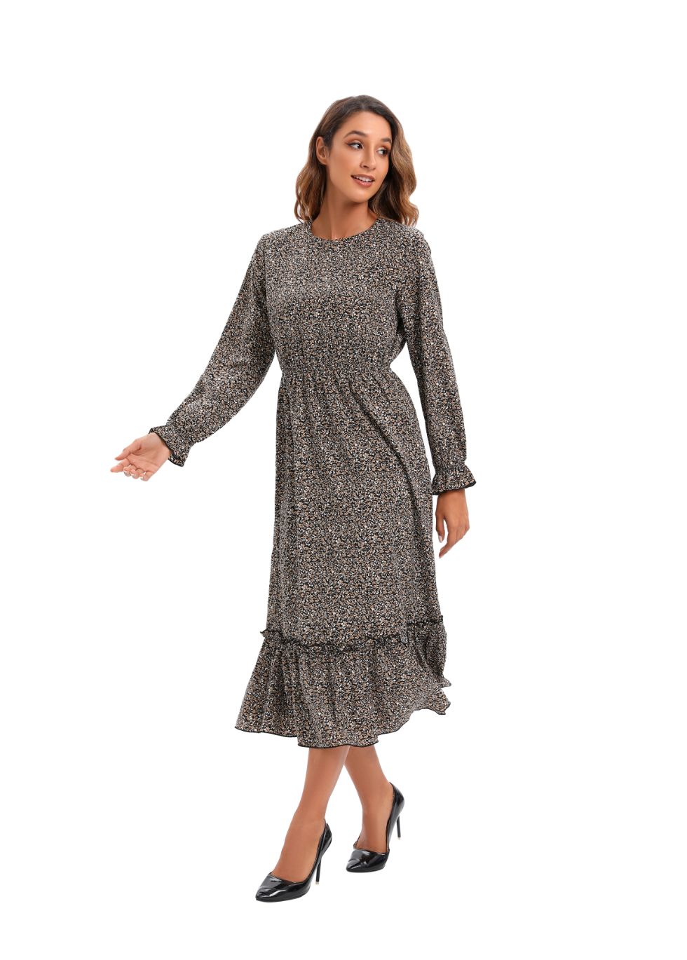 Elegant Modest Long Sleeve Print Dress - figaliciousfood