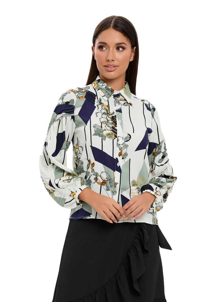 Button Down Collared Print Shirt - figaliciousfood
