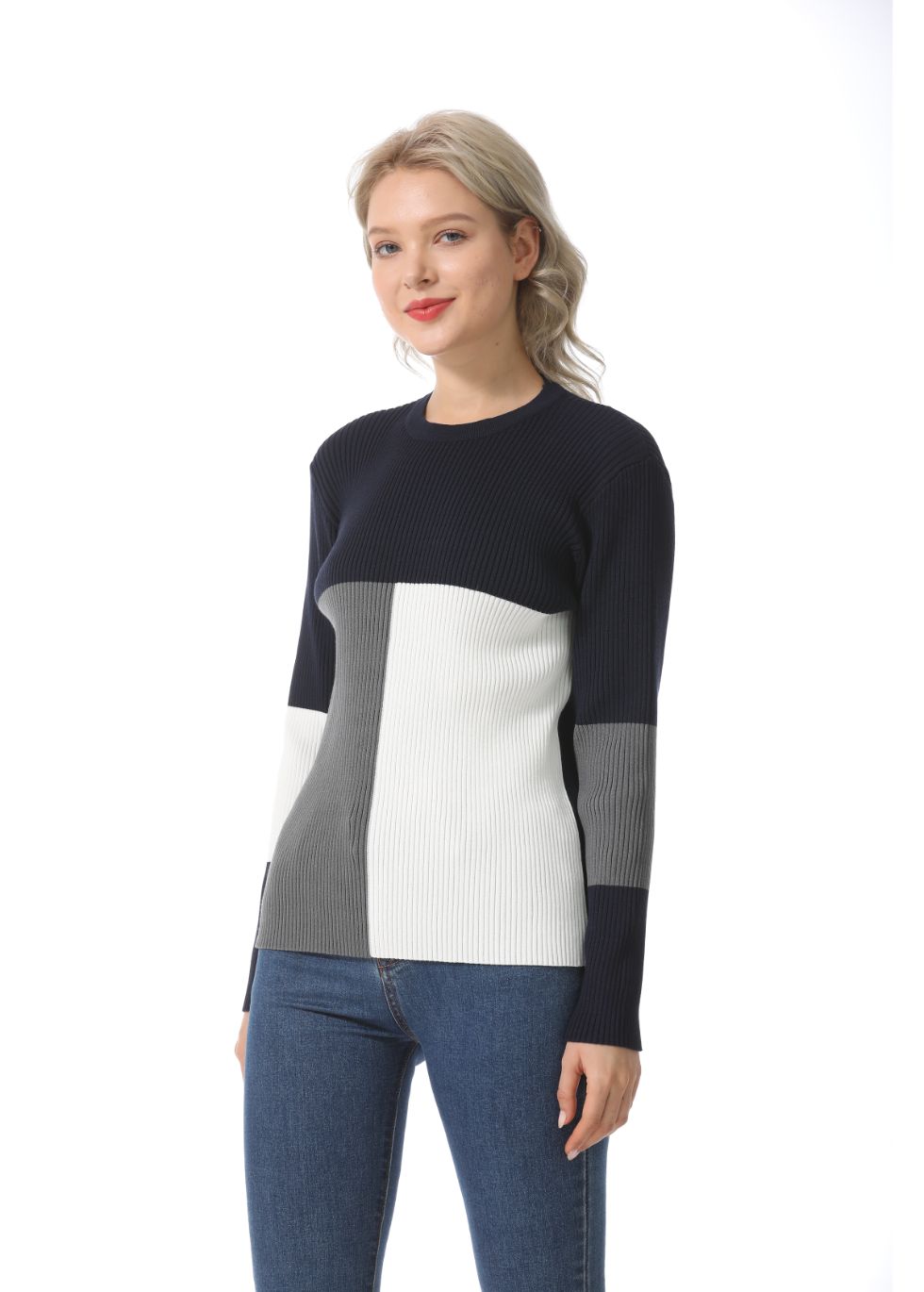 Long Sleeve Color Block Ribbed Sweater - figaliciousfood