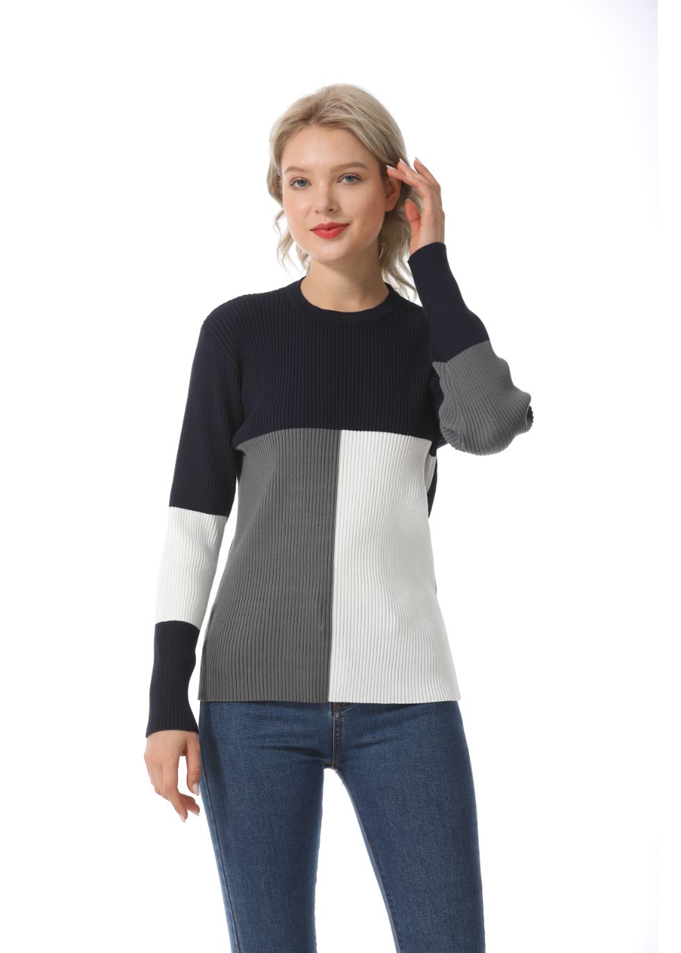 Long Sleeve Color Block Ribbed Sweater - figaliciousfood